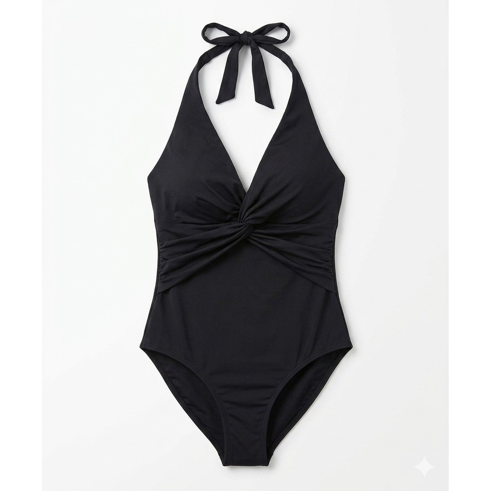 Johnny Was California Black Twist Front Halter One Piece Swimsuit Size Large